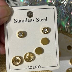 Stainless Steel Gold Earrings Set